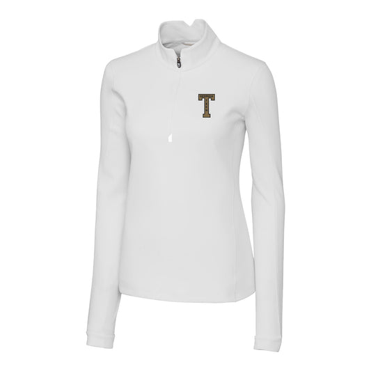 Ladies Georgia Tech Yellow Jackets College Vault Cutter & Buck Traverse Stretch Quarter Zip Pullover - Front View