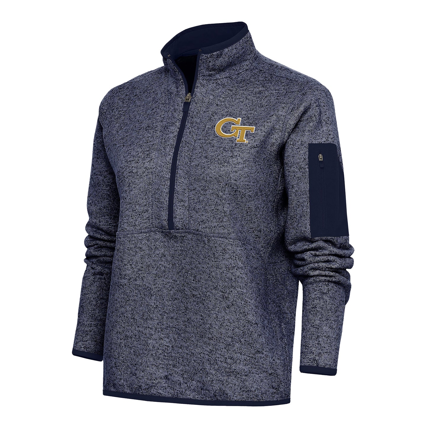 Ladies Georgia Tech Yellow Jackets 1/2 Zip Fortune Heather Navy Pullover Jacket - Front View