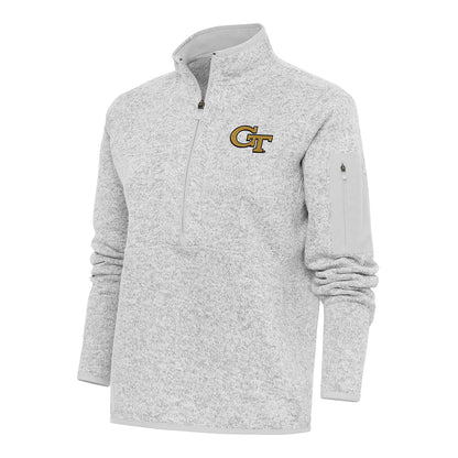 Ladies Georgia Tech Yellow Jackets 1/2 Zip Fortune Heather Grey Pullover Jacket - Front View