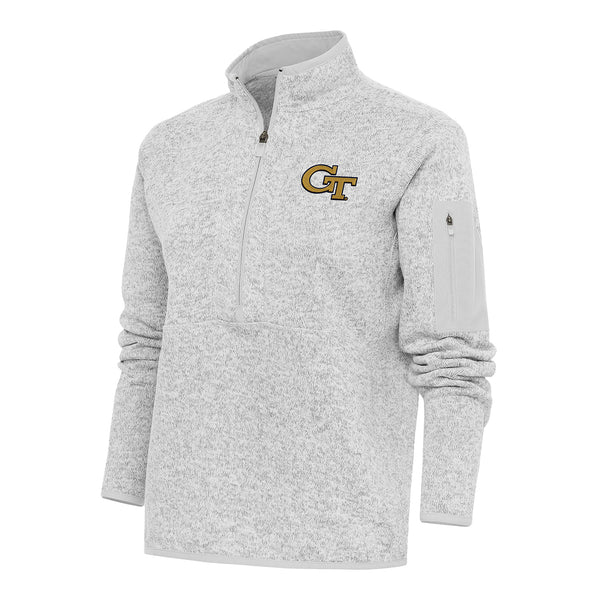 Ladies Georgia Tech Yellow Jackets 1/2 Zip Fortune Heather Grey Pullover Jacket - Front View