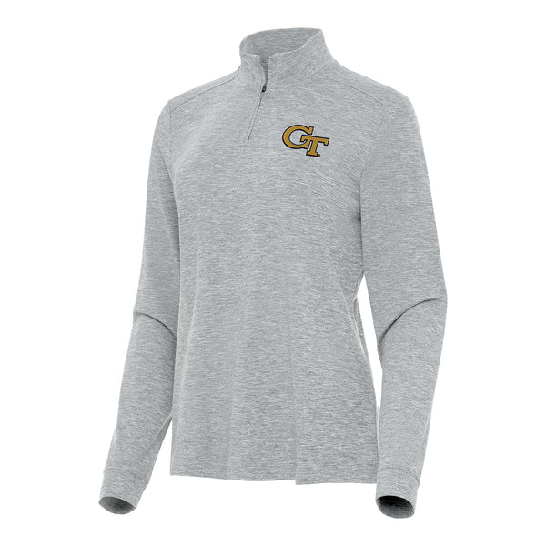 Ladies Georgia Tech Yellow Jackets 1/4 Zip Mock Heather Grey Jacket - Front View