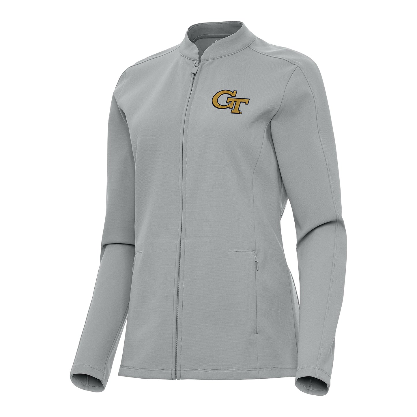 Ladies Georgia Tech Yellow Jackets Regard Full Zip Grey Jacket - Front View