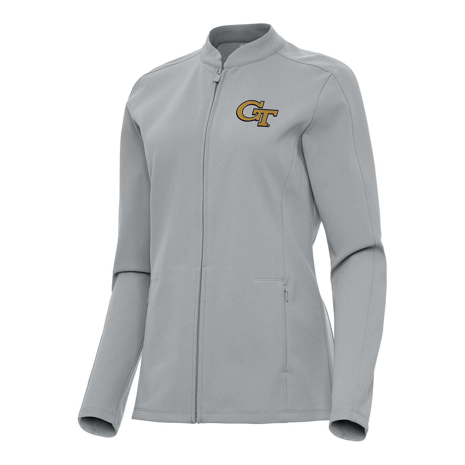 Ladies Georgia Tech Yellow Jackets Regard Full Zip Grey Jacket - Front View