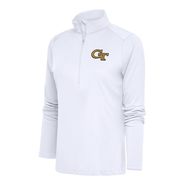 Ladies Georgia Tech Yellow Jackets 1/2 Zip Tribute White Jacket - Front View