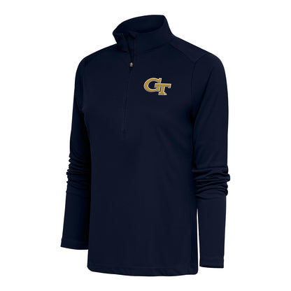 Ladies Georgia Tech Yellow Jackets 1/2 Zip Tribute Navy Jacket - Front View