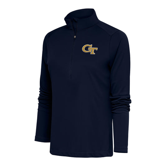 Ladies Georgia Tech Yellow Jackets 1/2 Zip Tribute Navy Jacket - Front View