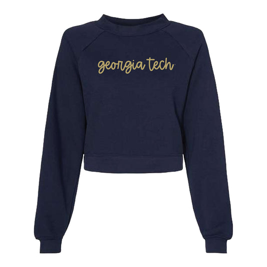 Georgia Tech Yellow Jackets Navy Ladies Wordmark Fleece Sweatshirt In Navy - Front View