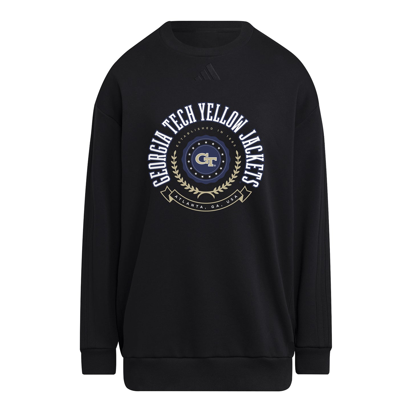 Georgia Tech Yellow Jackets Adidas Ladies Arched Crewneck Sweatshirt In Black - Front View