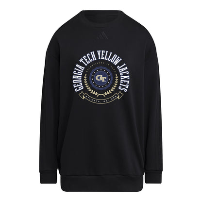 Georgia Tech Yellow Jackets Adidas Ladies Arched Crewneck Sweatshirt In Black - Front View