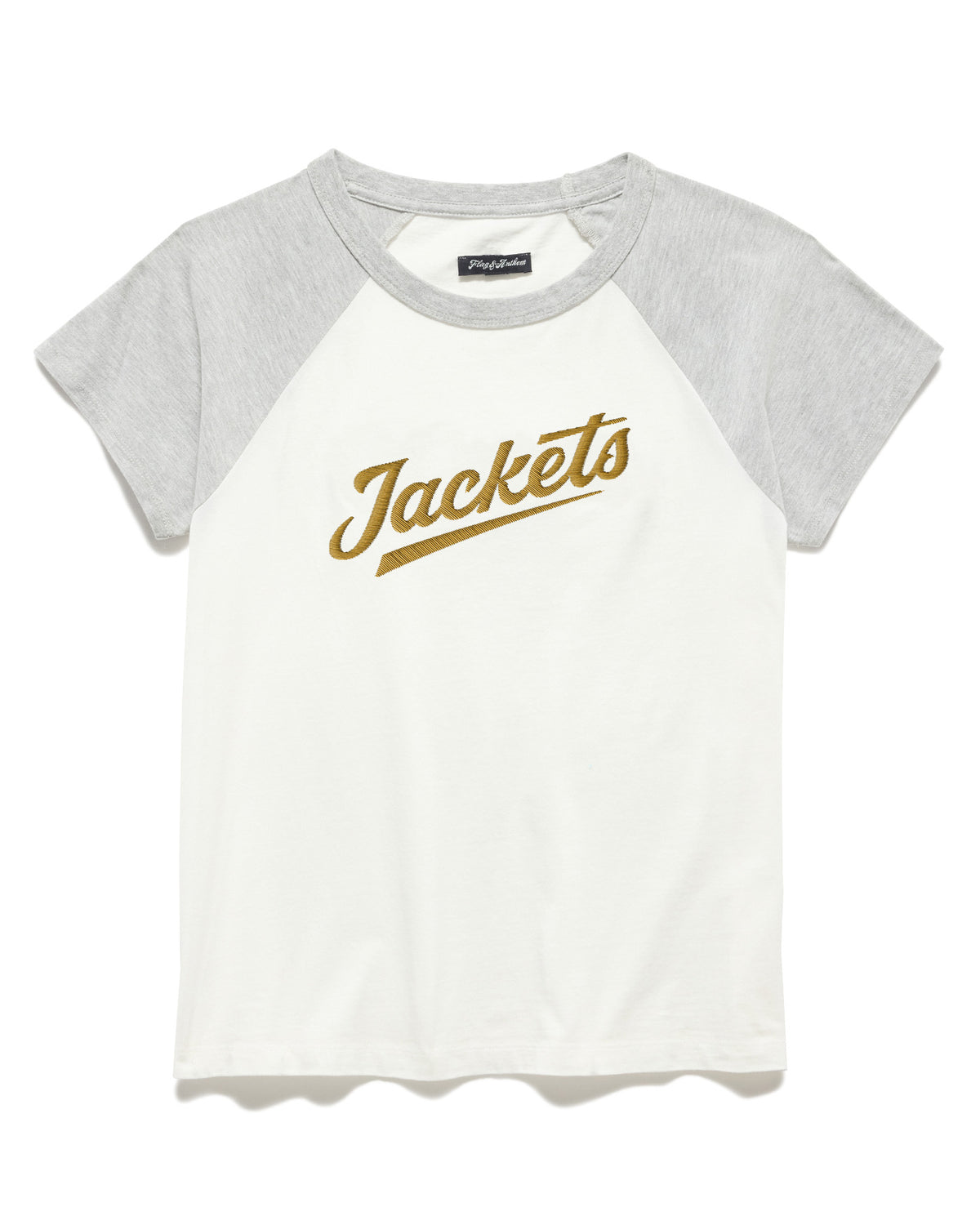 Georgia Tech Yellow Jackets Flag & Anthem Carson Raglan Script Grey and White Shirt - Front View