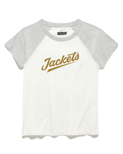 Georgia Tech Yellow Jackets Flag & Anthem Carson Raglan Script Grey and White Shirt - Front View