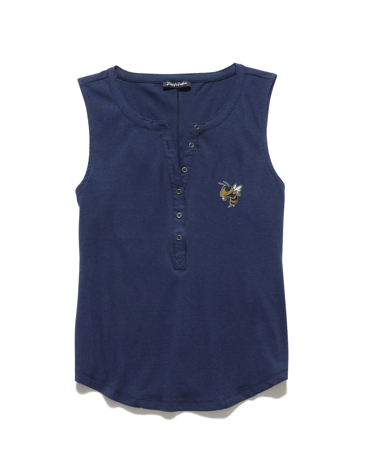 Georgia Tech Yellow Jackets Flag & Anthem Henley Buzz Tank Top - Front View