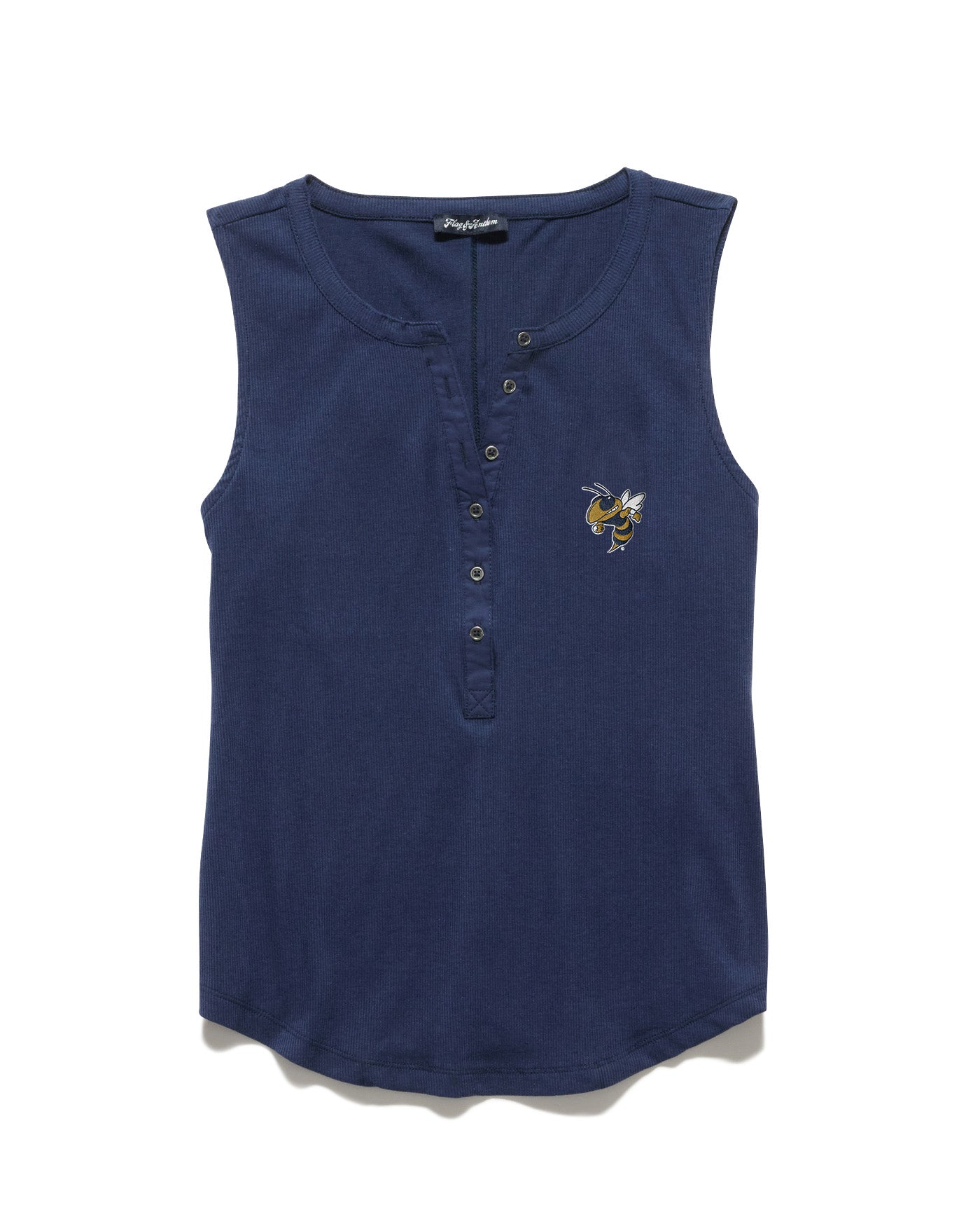 Georgia Tech Yellow Jackets Flag & Anthem Henley Buzz Tank Top - Front View