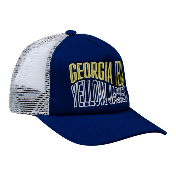 Georgia Tech Yellow Jackets Adidas Swirl Foam Trucker Navy Adjustable Hat - Angled Right View