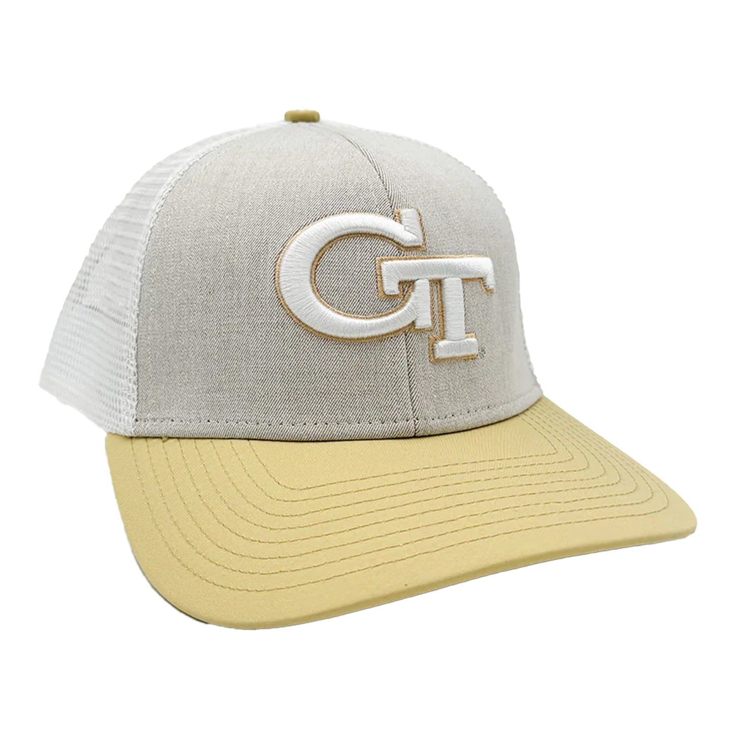 Georgia Tech Yellow Jackers Gray and Gold Logo Trucker Hat - Front Right View