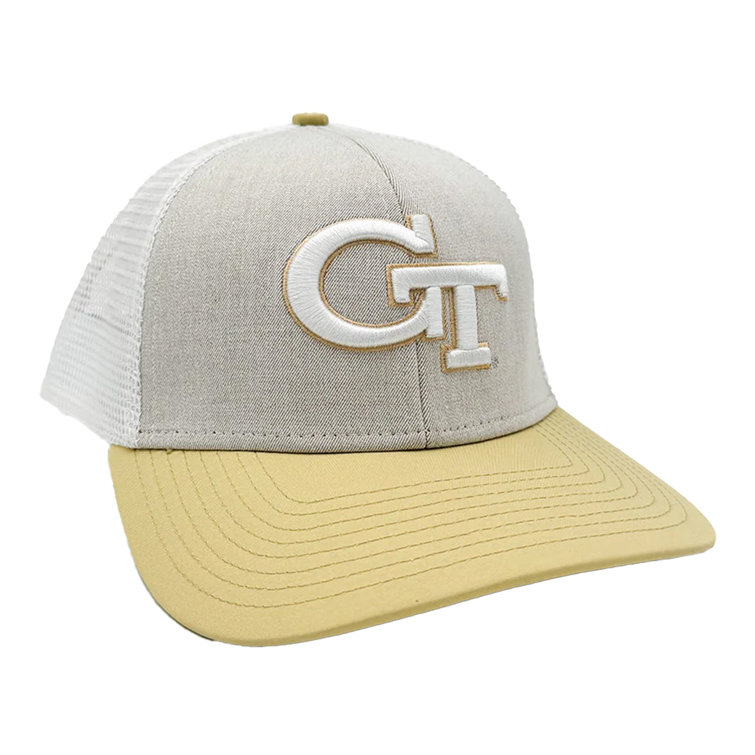 Georgia Tech Yellow Jackers Gray and Gold Logo Trucker Hat - Front Right View