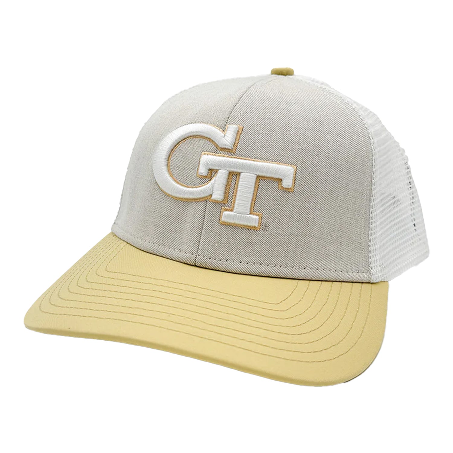 Georgia Tech Yellow Jackers Gray and Gold Logo Trucker Hat - Front Left View