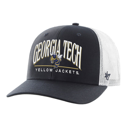 Georgia Tech Yellow Jackets 47 Brand Buzz Logo and Wordmark Navy Trucker - Front View