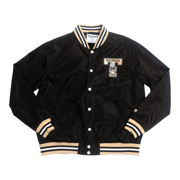 Georgia Tech Yellow Jackets Button Black Bomber - Front View