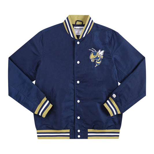 Georgia Tech Yellow Jackets Navy Button Up Bomber Jacket - Front View