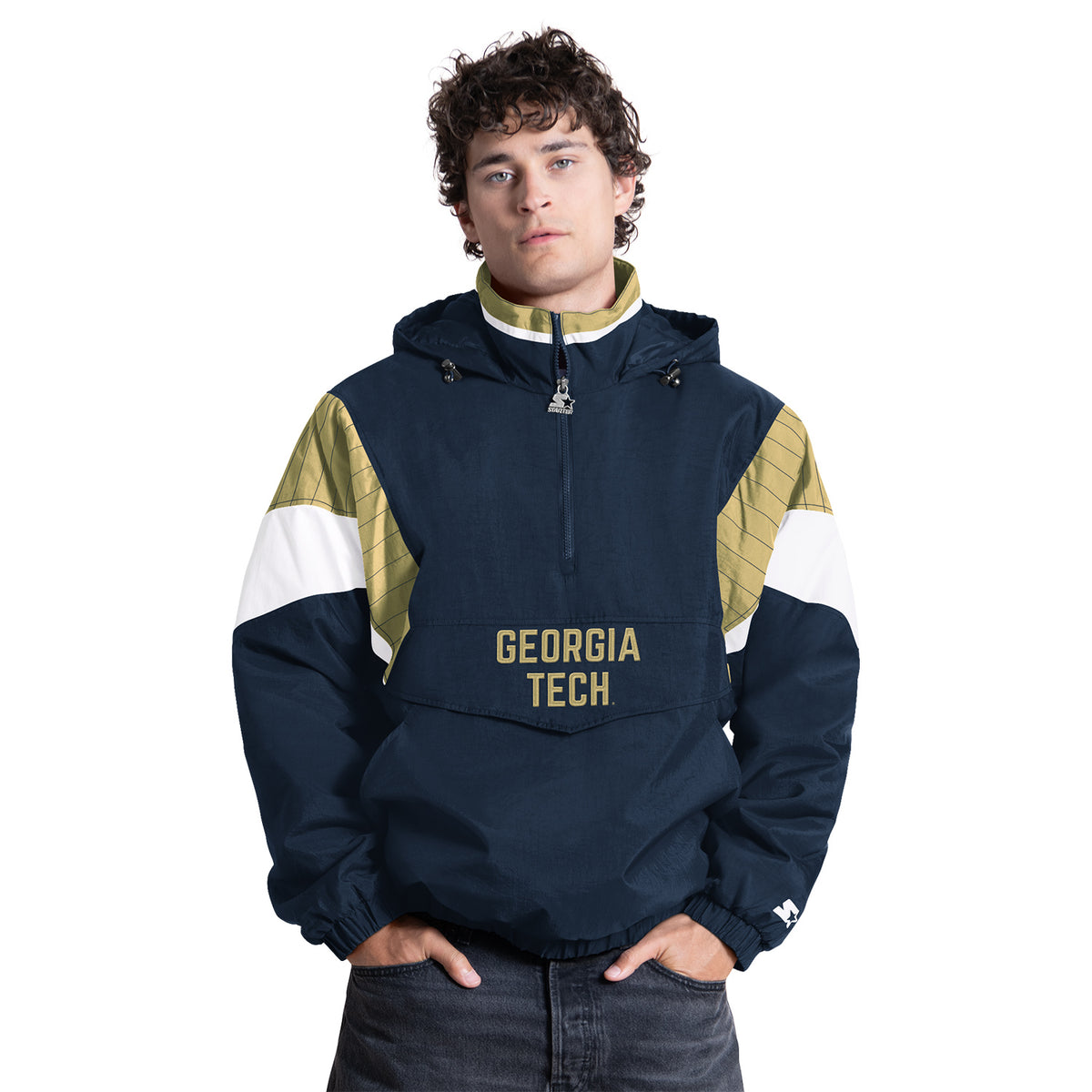 Georgia Tech Yellow Jackets Throwback 1/4-Zip  Navy Jacket - Front View