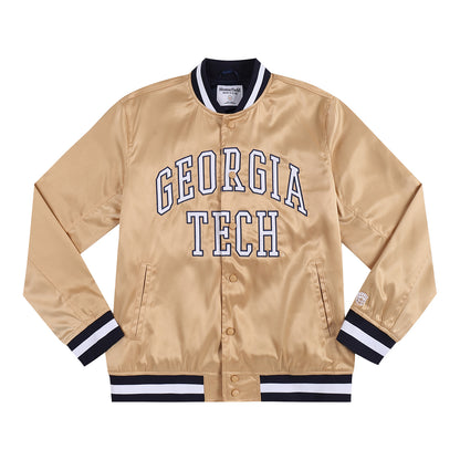 Georgia Tech Yellow Jackets Ramblin Wreck Satin Gold Bomber Jacket - Front View