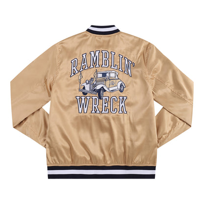 Georgia Tech Yellow Jackets Ramblin Wreck Satin Gold Bomber Jacket - Back View