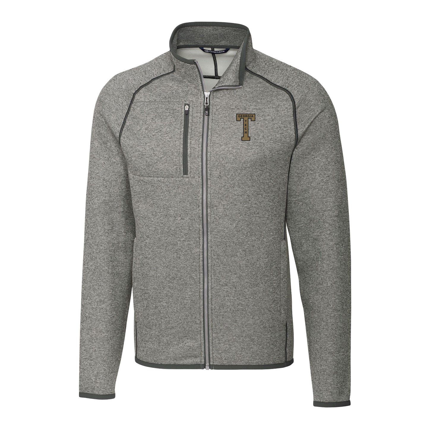 Georgia Tech Yellow Jackets College Vault Cutter & Buck Mainsail Sweater-Knit Full Zip Jacket - Front View