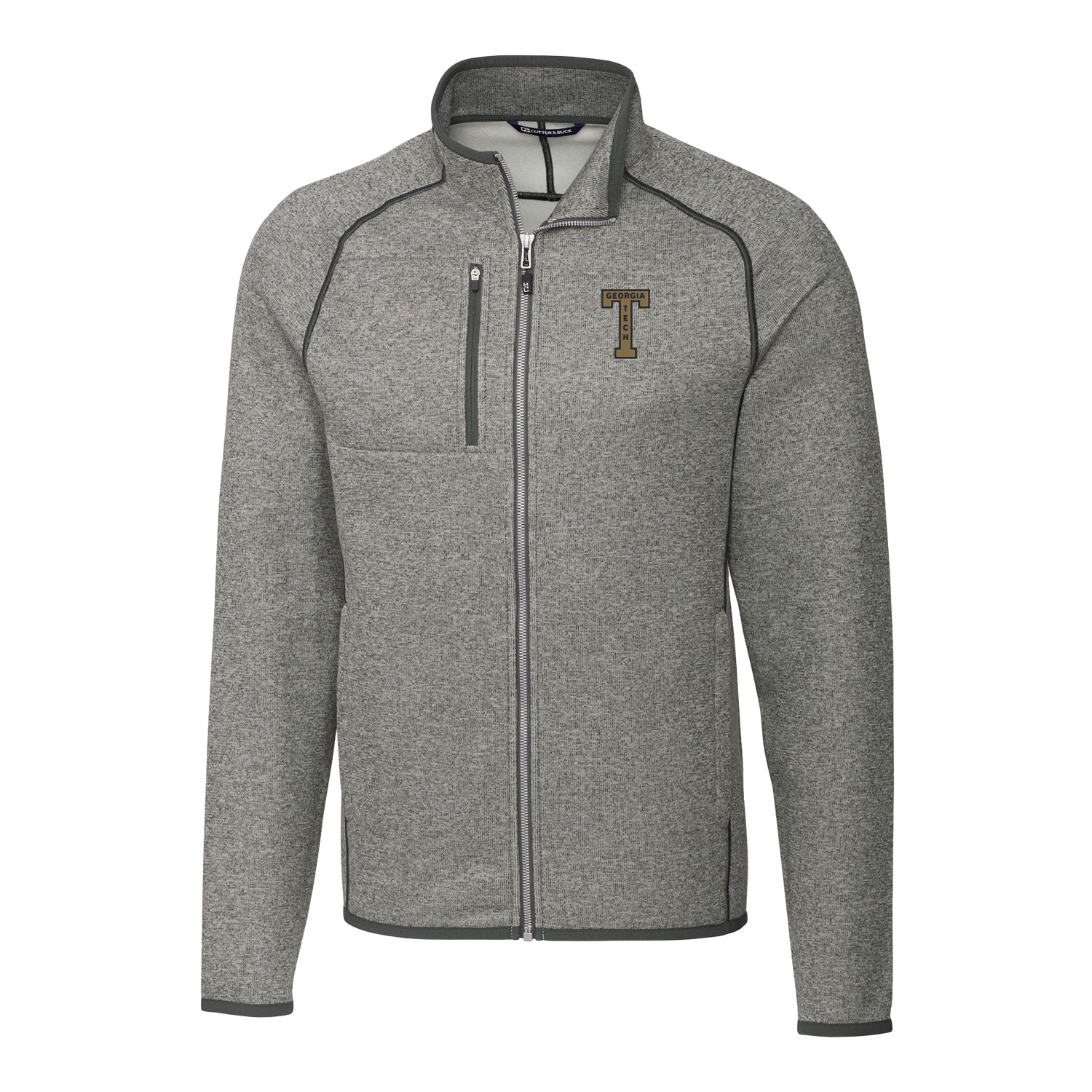Georgia Tech Yellow Jackets College Vault Cutter & Buck Mainsail Sweater-Knit Full Zip Jacket - Front View