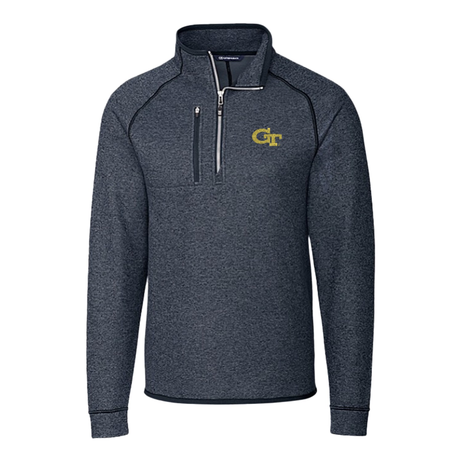 Georgia Tech Yellow Jackets Cutter & Buck Mainsail Sweater-Knit Half Zip Pullover Jacket - Front View