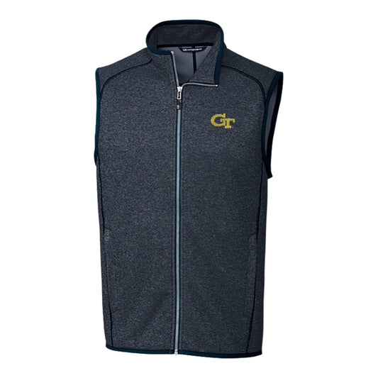 Georgia Tech Yellow Jackets Cutter & Buck Mainsail Sweater-Knit Full Zip Vest - Front View