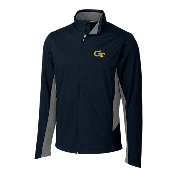 Georgia Tech Yellow Jackets Cutter & Buck Navigate Softshell Full Zip Jacket - Front View
