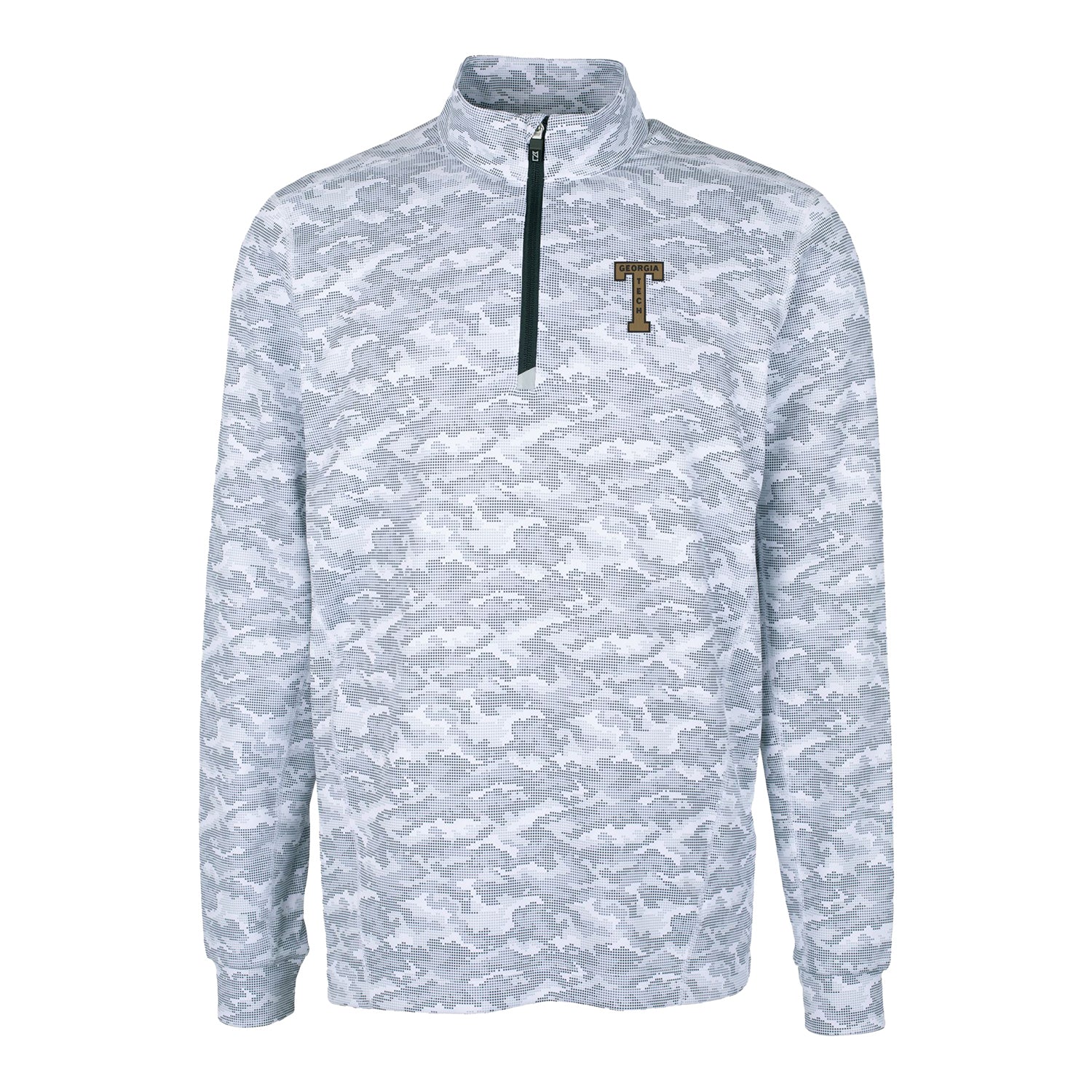 Georgia Tech Yellow Jackets College Vault Cutter & Buck Traverse Camo Print Stretch Quarter Zip Pullover - Front View