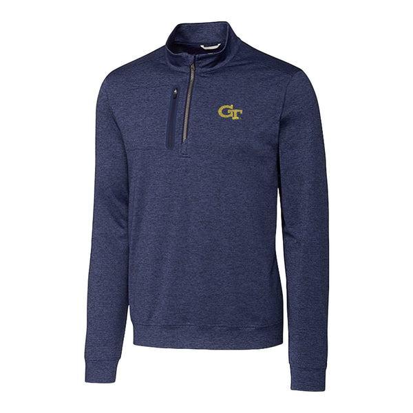 Georgia Tech Yellow Jackets Cutter & Buck Stealth Heathered Quarter Zip Pullover - Front View