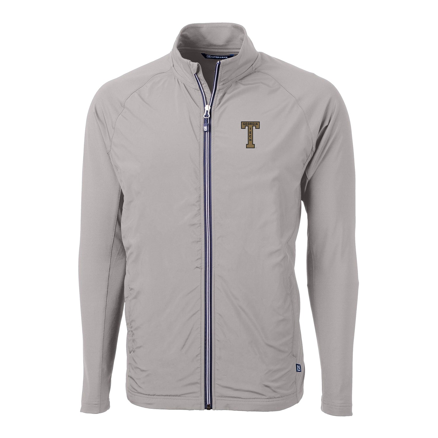 Georgia Tech Yellow Jackets College Vault Cutter & Buck Adapt Eco Knit Hybrid Recycled Full Zip Jacket - Front View