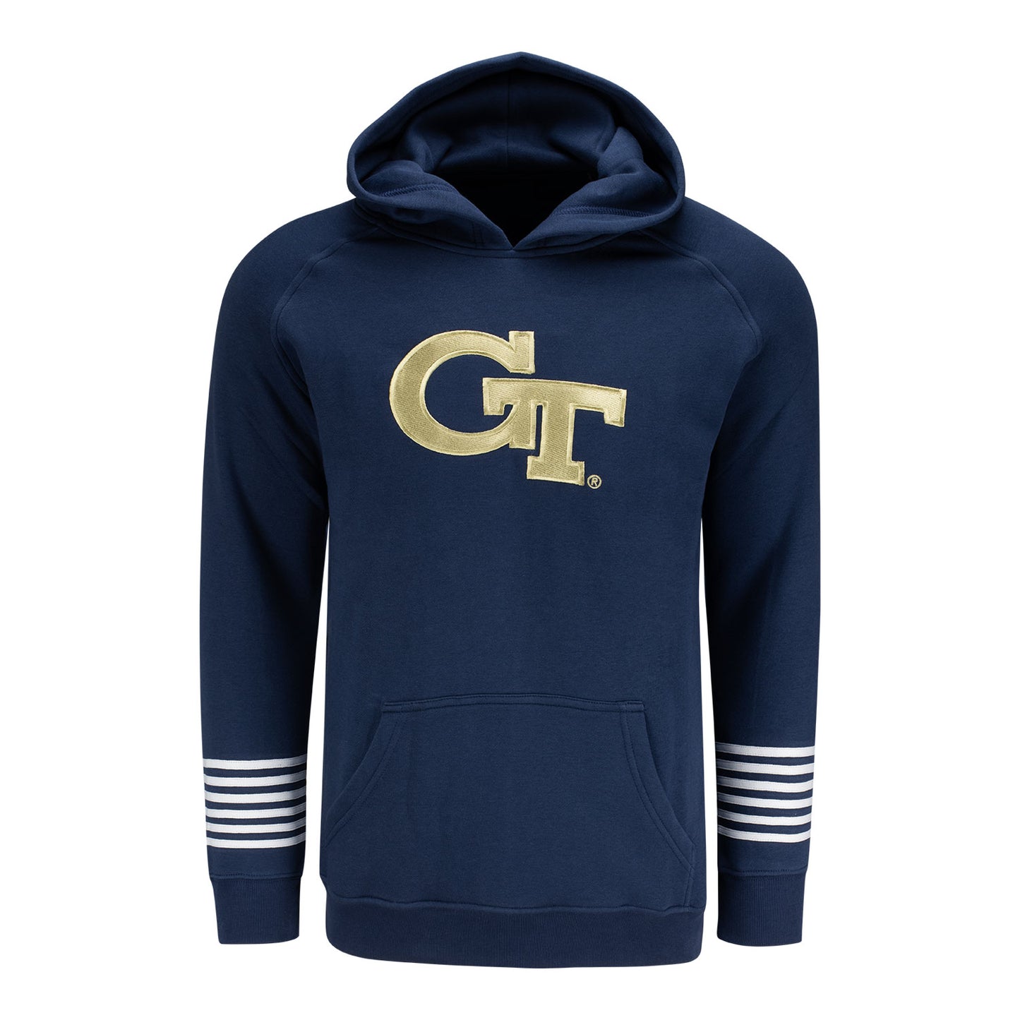 Georgia Tech Yellow Jackets Navy Striped Sleeve Logo Hoodie - Front View