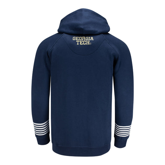 Georgia Tech Yellow Jackets Navy Striped Sleeve Logo Hoodie - Back View