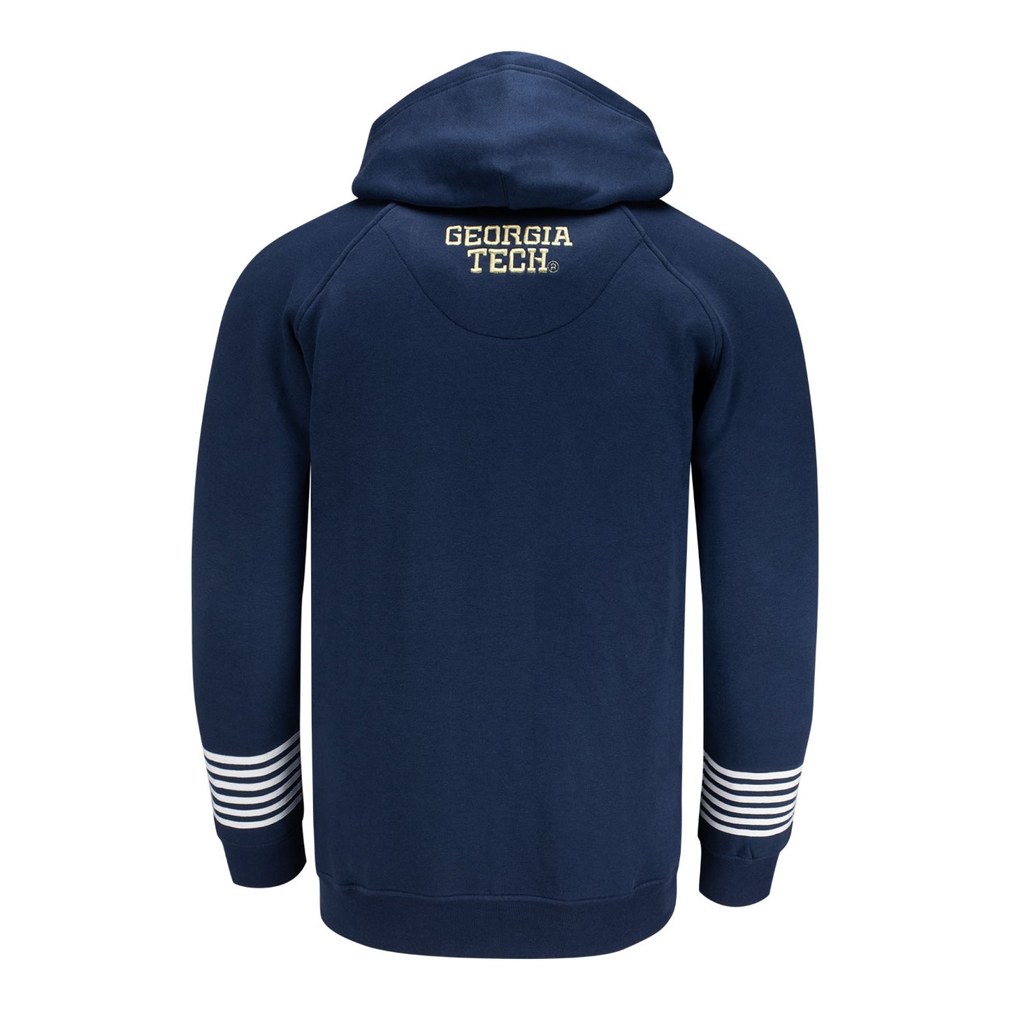Georgia Tech Yellow Jackets Navy Striped Sleeve Logo Hoodie - Back View