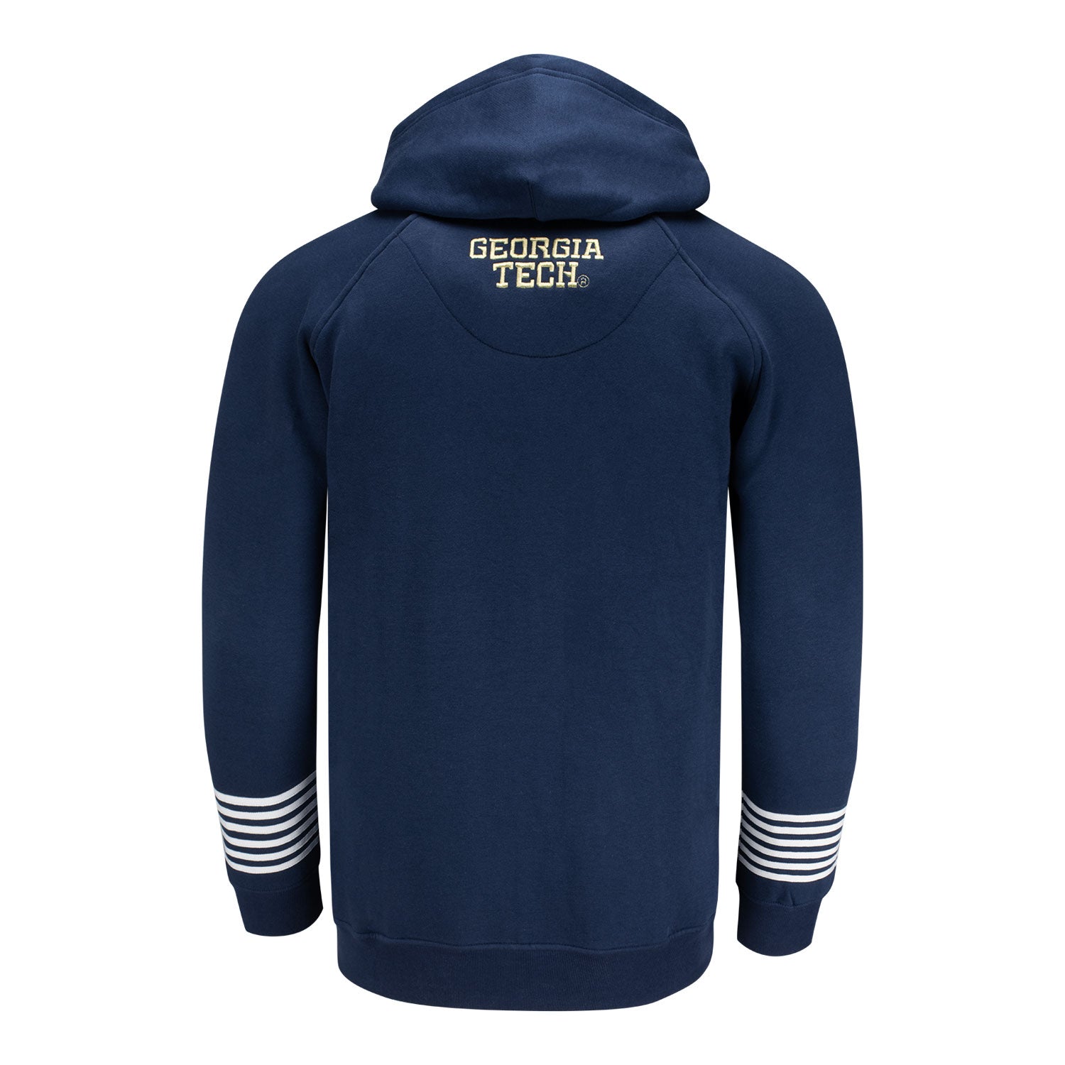 Georgia Tech Yellow Jackets Navy Striped Sleeve Logo Hoodie - Back View