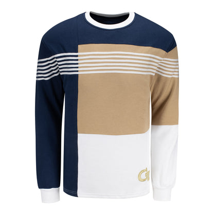 Georgia Tech Yellow Jackets Long Sleeve Tricolor Lines Crew - Front View