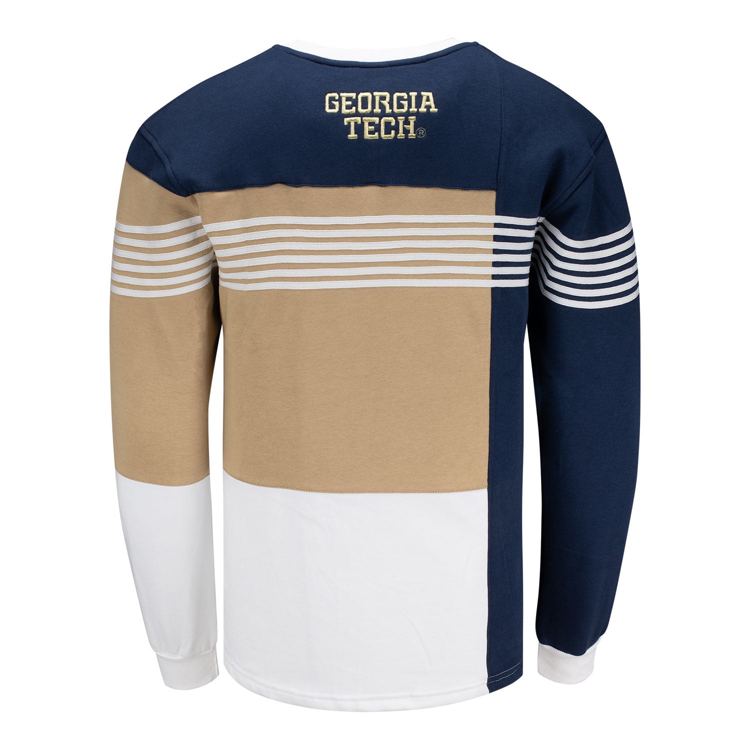 Georgia Tech Yellow Jackets Long Sleeve Tricolor Lines Crew - Back View