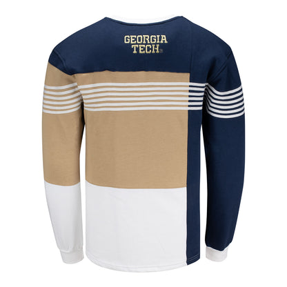 Georgia Tech Yellow Jackets Long Sleeve Tricolor Lines Crew - Back View