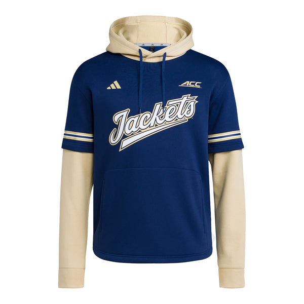 Georgia Tech Yellow Jackets Adidas Baseball Navy Hooded Jersey - Front View