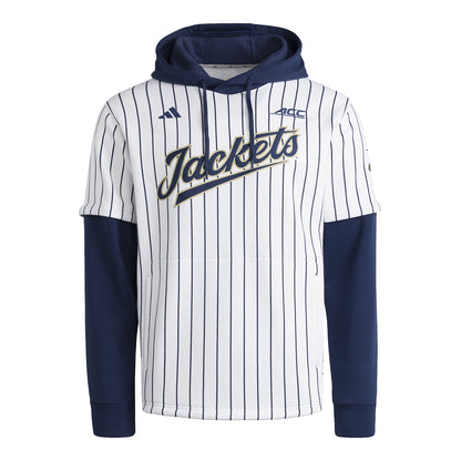 Georgia Tech Yellow Jackerts Adidas Pinstripe Hooded Baseball Jersey In White - Front View