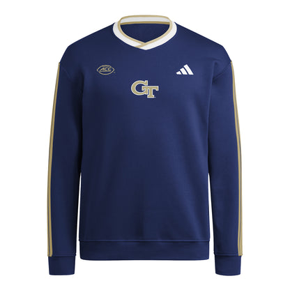 Georgia Tech Yellow Jackets Adidas 3 Stripe Crewneck Sweatshirt In Navy - Front View
