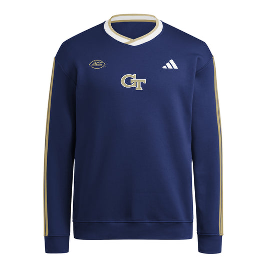 Georgia Tech Yellow Jackets Adidas 3 Stripe Crewneck Sweatshirt In Navy - Front View