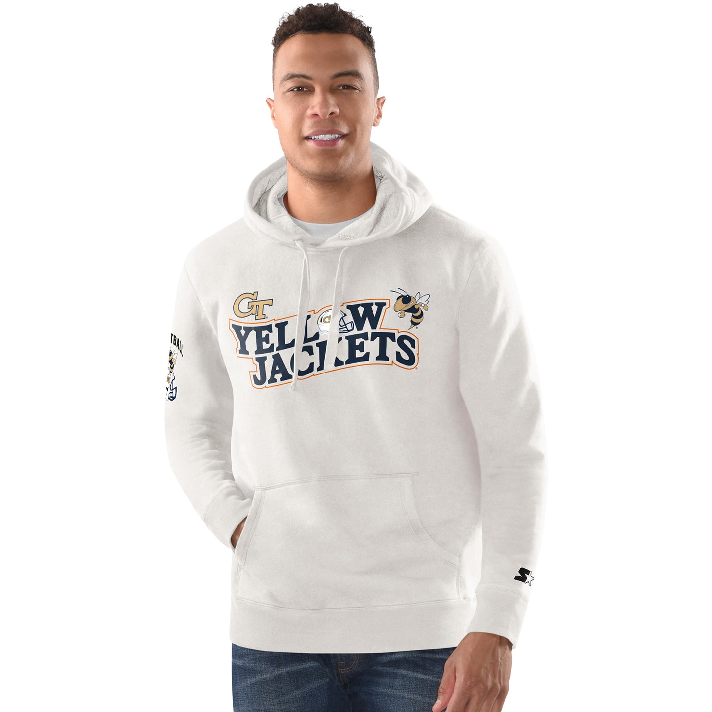 Georgia Tech Yellow Jackets Cream Football Hooded Sweatshirt - Front View