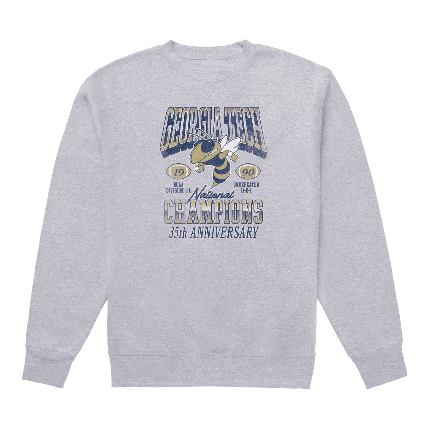Georgia Tech Yellow Jackets National Champions 35th Anniversary Crewneck In Grey - Front View