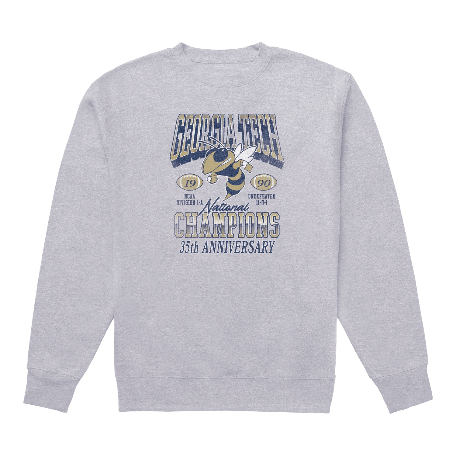 Georgia Tech Yellow Jackets National Champions 35th Anniversary Crewneck In Grey - Front View