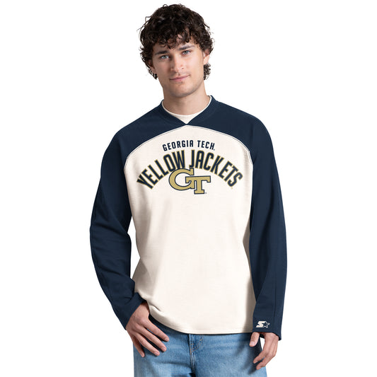 Georgia Tech Yellow Jackets Kickoff Slub Jersey White Long Sleeve Crewneck - Front View